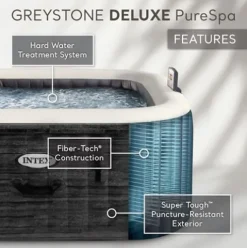 Intex PureSpa Plus 4 Person Inflatable Square Hot Tub Gray with Headrest Pillow 4 Pack