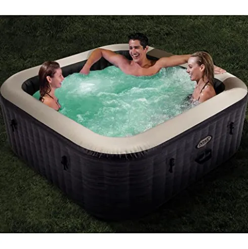 Intex PureSpa Plus 4 Person Inflatable Square Hot Tub Gray with Headrest Pillow 4 Pack