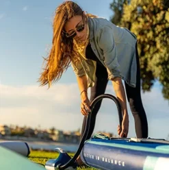 ISLE Surf and SUP Megalodon Inflatable Paddle Board Bundle 15′ Seafoam/Peach