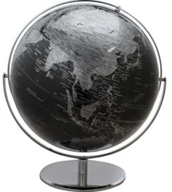 J. Thomas Columbus Black World Globe Extra Large 17″ Raised Relief Black & Silver