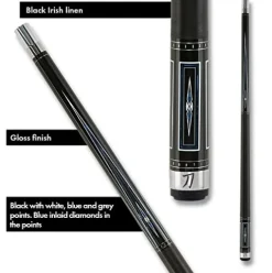 KATANA KAT16 Pool Cue Black with Blue & Grey Inlays 18oz
