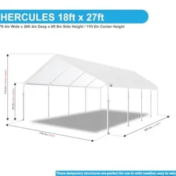 King Canopy Hercules 18×27 Feet Carport 10-Leg Hammertone Steel Frame White