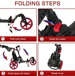 KVV 3 Wheel 360 Rotating Front Wheel Foldable/Collapsible Golf Push Cart Red/Black