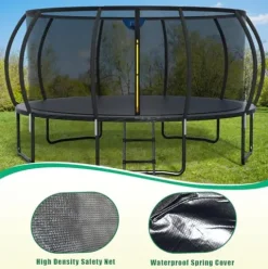Liyarya 16FT Outdoor Trampoline with Basketball Hoop & Sprinkler, Black
