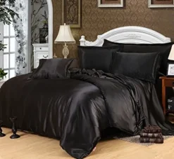 MAXFEEL 4pcs Mulberry Silk Bedding Set King Black