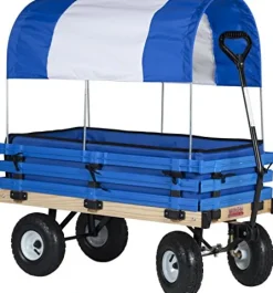 Millside Classic Wood Wagon with Blue and White Canopy