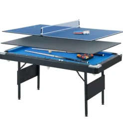 MRISN 3-in-1 Multi Game Table Pool Billiard Table Tennis Black+Blue