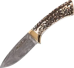 Muela Damascus Fixed Blade Hunting Knife 2-3/4″ Silver Deer Horn Handle