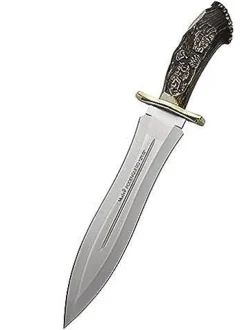 Muela Genuine Red Stag Crown Antler Handle Hunting Knife with Leather Sheath Stainless Steel, Red