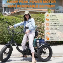 NARRAK Electric Tricycle 750W 48V Ebike Folding Fat Tire Step-through Blue