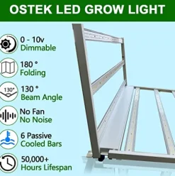 OSTEK 660W Full Spectrum LED Grow Light for Indoor Plants, Dimmable, Waterproof