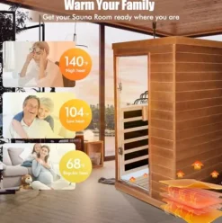 OUTEXER Far Infrared Sauna Home Spa Low-EMF Canadian Hemlock Wood 800W Red 35.2*27.6*61.6Inch