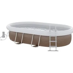 Outsunny 18′ x 10′ Above Ground Rectangular Pool Set Brown