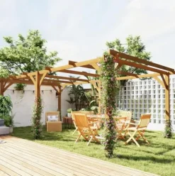 Outsunny 20′ x 10′ Outdoor Pergola Wood Gazebo Dark Brown