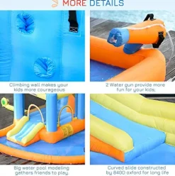 Outsunny Inflatable Water Slide 5-in-1 Bouncy Castle Orange/Blue/Yellow