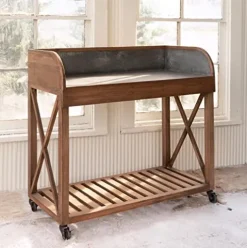 Park Hill Collection Zinc Top Potting Table Natural Finish