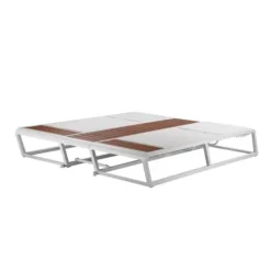 Pemberly Row Modern Aluminum Outdoor Daybed with Umbrella Hole White