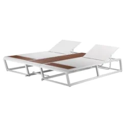 Pemberly Row Modern Aluminum Outdoor Daybed with Umbrella Hole White