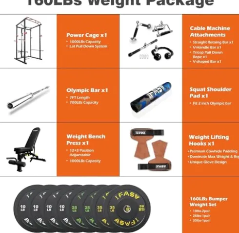 PRODC Multi-functional 160lb Power Cage Home Gym Set, Adjustable Pullup Squat Rack 1000lbs Capacity Fitness Barbell Rack