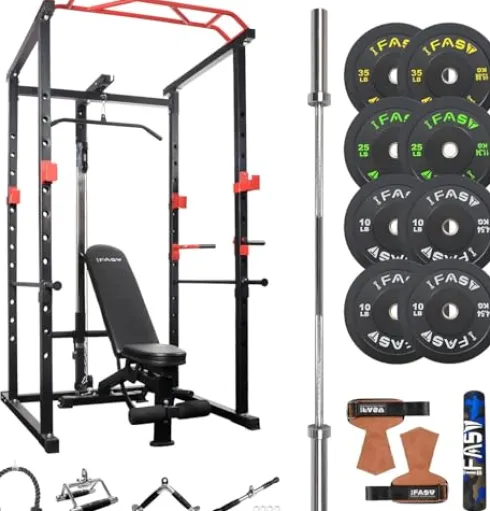 PRODC Multi-functional 160lb Power Cage Home Gym Set, Adjustable Pullup Squat Rack 1000lbs Capacity Fitness Barbell Rack