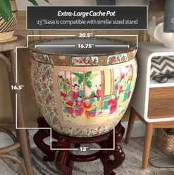 Red Lantern 20″ Rose Medallion Porcelain Fishbowl Planter Rose Medallion
