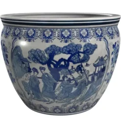 Red Lantern Large 20″ Ladies Blue Porcelain Fishbowl Planter