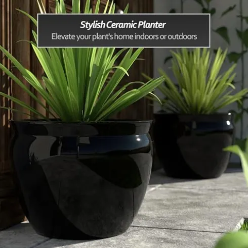 Red Lantern Large 20″ Porcelain Fishbowl Planter Black