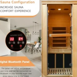 RIGO 1-Person Infrared Sauna Hemlock Wood with Bluetooth & LED Control 980W