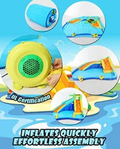 ROOJER 8-in-1 Inflatable Water Slide Bounce House with Blower and Accessories – Multi-Color