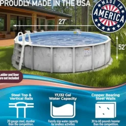 Shop Square 27 Ft x 52 Inch Hard Sided Steel Wall Above Ground Pool Silver