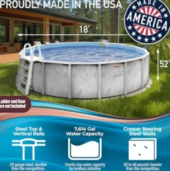 Shop Square 18 Ft x 52 Inch Steel Wall Above Ground Pool Silver
