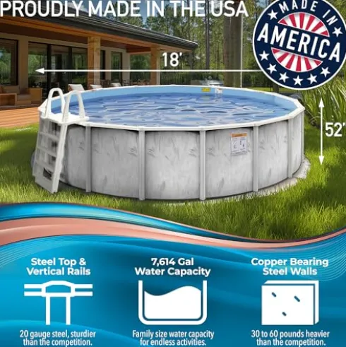 Shop Square 18’x52′ Steel Wall Above Ground Pool Kit Silver