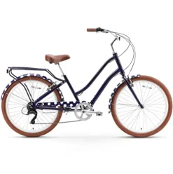 sixthreezero A/O Frida Limited 7-Speed Step-Through Touring Hybrid Bicycle Navy & White Spots
