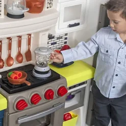 Step2 Elegant Edge Kids Kitchen Play Set 70+ Piece Blue/Grey/White