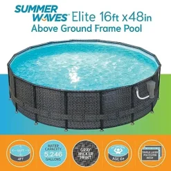 Summer Waves 16ft x 48in Above Ground Pool Set with Pump & Accessories Dark Herringbone