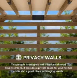 SummerCove Sunjoy Cedar Pergola 10×11 ft with Adjustable Canopy and Privacy Screen Tan