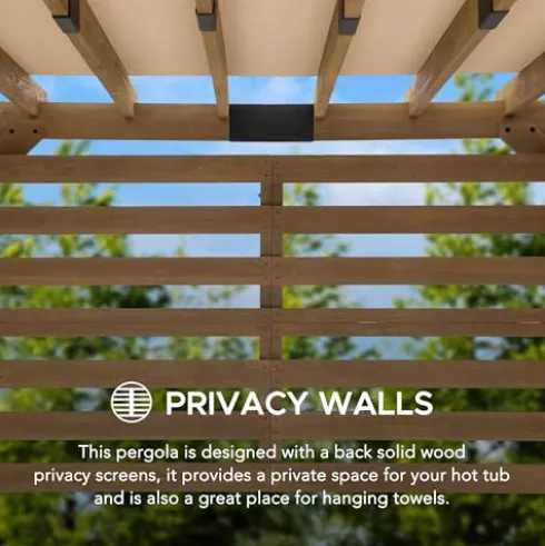 SummerCove Sunjoy Cedar Pergola 10×11 ft with Adjustable Canopy and Privacy Screen Tan