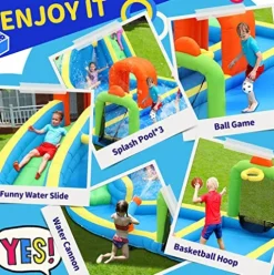 SunSports Inflatable Water Slide Park with Tunnel for Kids Outdoor
