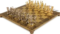The Chess Store Archers Theme Chess Set Bronze & Blue Copper Pieces Brown Board