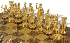 The Chess Store Archers Theme Chess Set Bronze & Blue Copper Pieces Brown Board