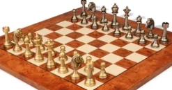 The Chess Store Classic Persian Staunton Solid Brass Chess Set with Elm Burl Board