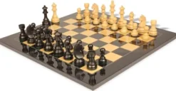 The Chess Store German Knight Staunton Chess Set Ebonized & Boxwood with Black & Ash Burl Board 3.75″ King