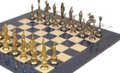 The Chess Store Napoleon Theme Brass & Nickel Chess Set with Blue Ash Burl Board