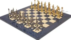 The Chess Store Napoleon Theme Brass & Nickel Chess Set with Blue Ash Burl Board