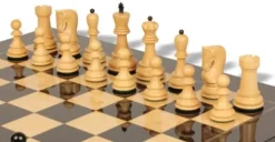 The Chess Store Zagreb Series Chess Set Ebonized & Boxwood with Black & Ash Burl Board – 3.25″ King