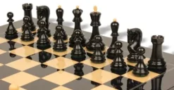 The Chess Store Zagreb Series Chess Set Ebonized & Boxwood with Black & Ash Burl Board – 3.25″ King