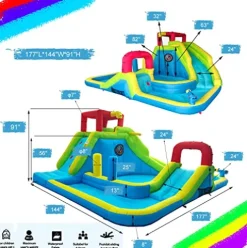 Tobargar Inflatable Water Slide Park with Dual Pools, Climbing Wall & Games, Multicolor