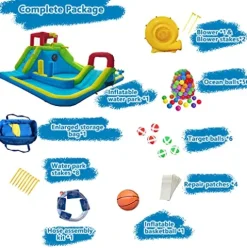 Tobargar Inflatable Water Slide Park with Dual Pools, Climbing Wall & Games, Multicolor