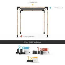 TOJAGRID Pergola Kit with Shade Sail for 4×4 Wood Posts 12×12 Black