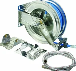 T&S Brass ESA-4L50-S SS Dual Arm Hose Reel with QD and Swivel Bracket 1/2″ x 50”